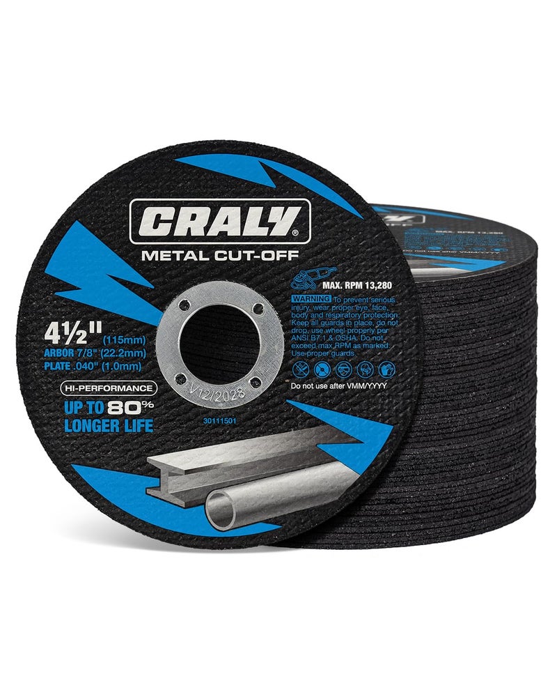 CRALY 4-1/2 Inch Cut-Off Wheels for Cutting Metal & Stainless Steel, Professional Grade Ultra Thin Metal Cutting Disc for Angle Grinder & Die Grinder, 7/8 in Arbor, 50-Pack(30111501-50) - Image 1